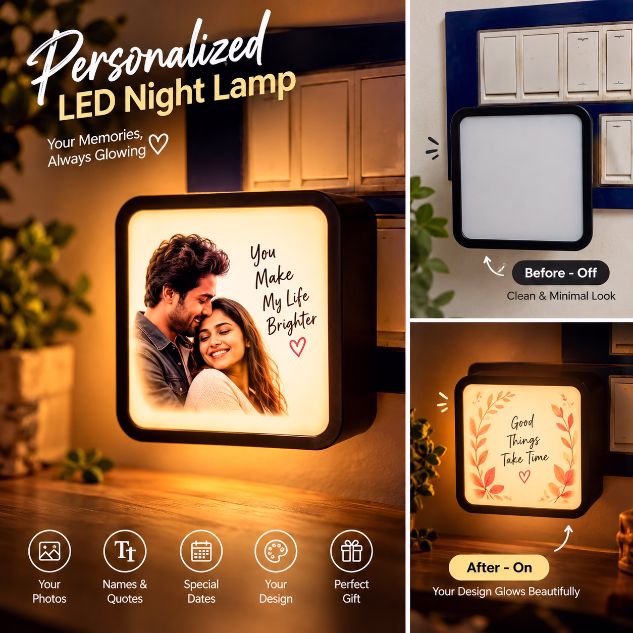 Customised LED Night Lamp with Photo, Name & Quote